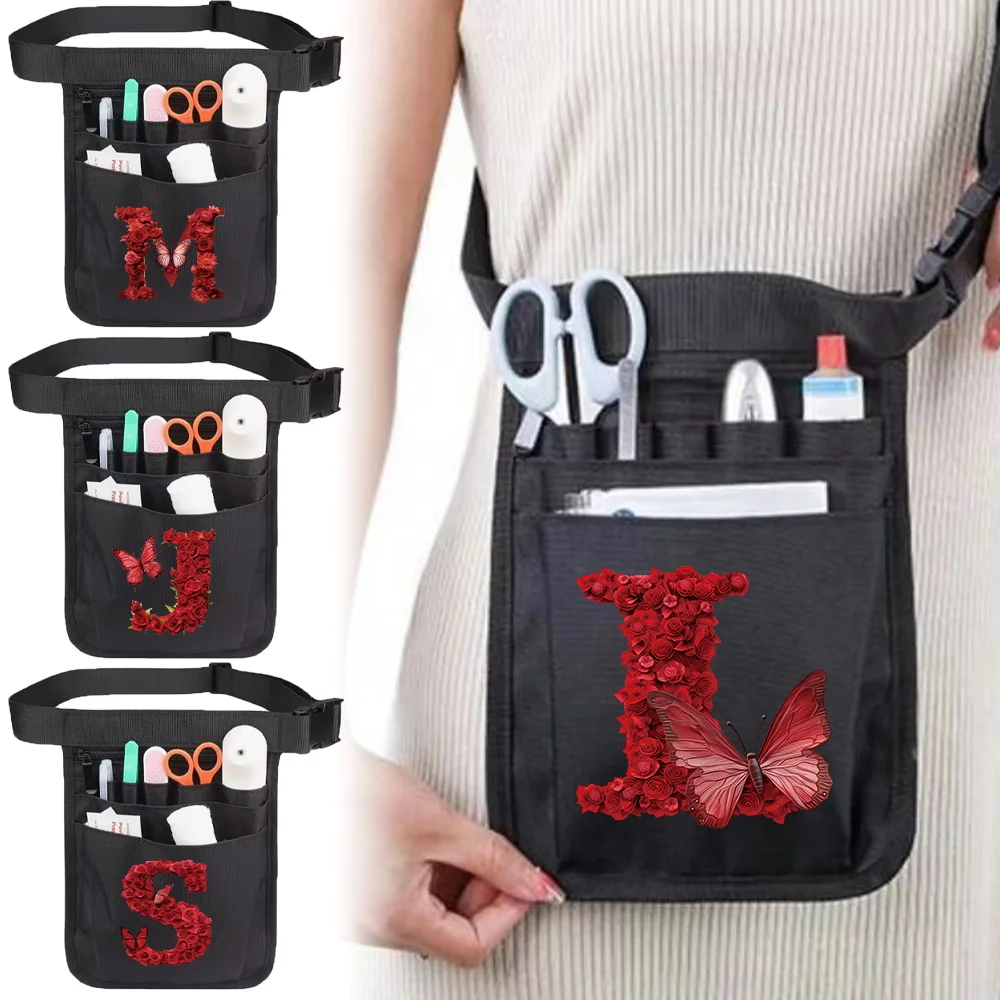 Medical Supplies Storage Nurse Bag Multi Functional Tool Waist Bags Nylon Material Accessories Red Rose Pattern Series Waist Bag