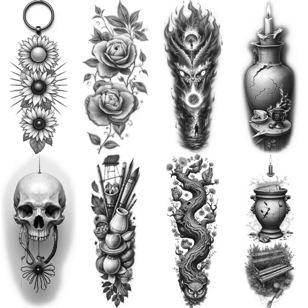 

3pcs Temporary Tattoo Waterproof Long-lasting Body Stickers Cracked Vase Broken Pot Bushes For Men Thighs Arms