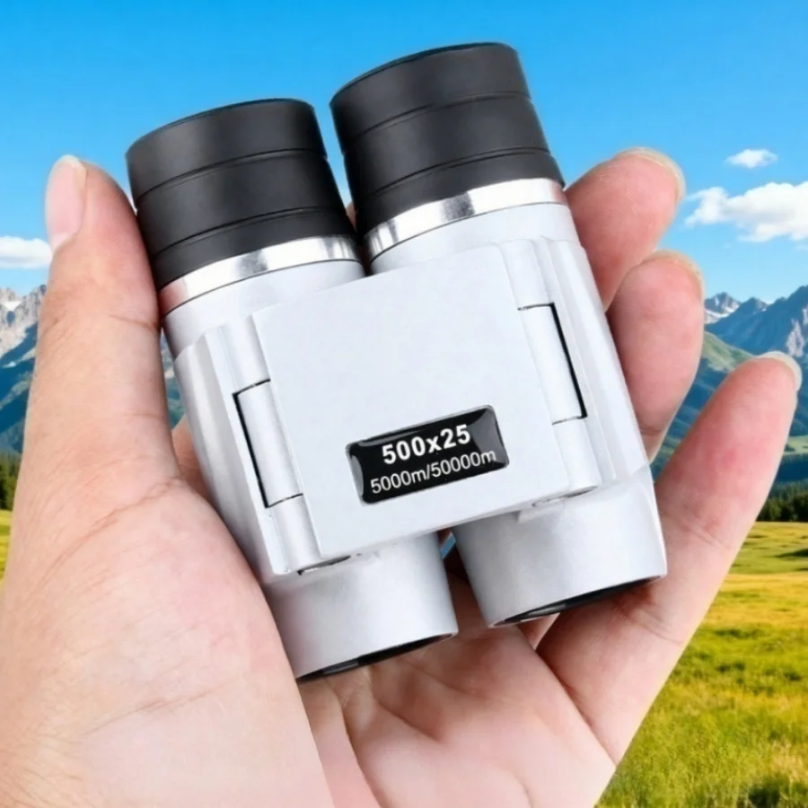 500x25 High Power HD Folding Mini Binoculars 5000M Long Range Portable Optics for Outdoor Travel Camping Bird Watching