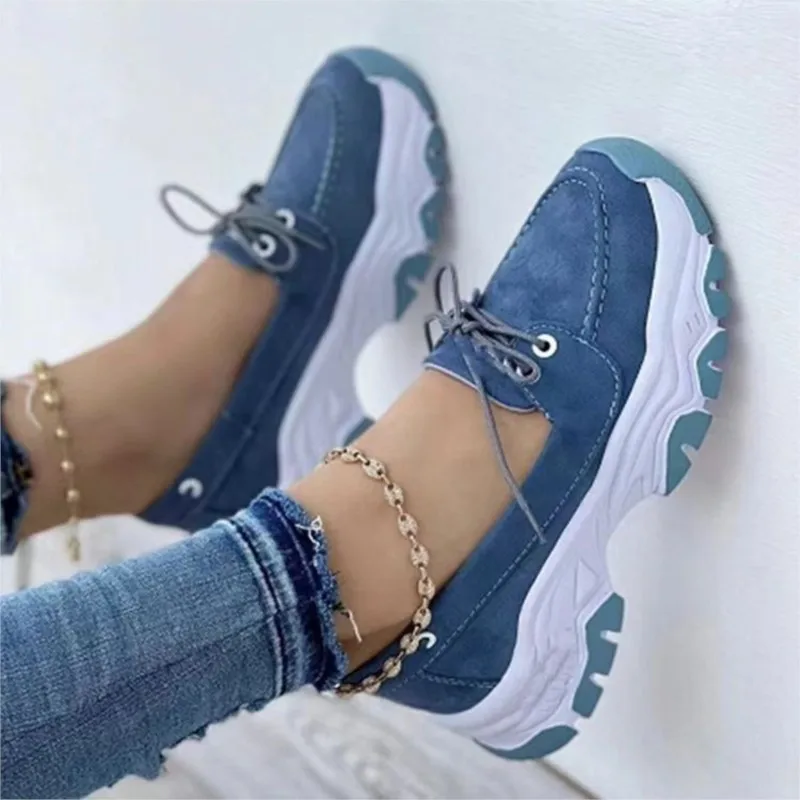 Spring summer new front lace-up casual single shoes thick sole platform large size round head single shoes flats C1043