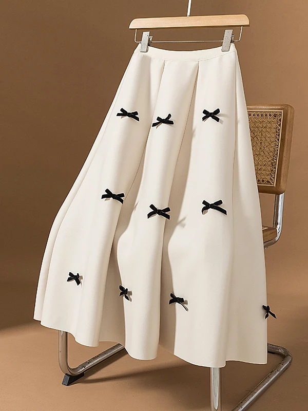 

Ele High Waist Knot Suit Skirt plus Size Mid-Length A-Line f Body Skirts Korean Sle Casual Polyester Fiber