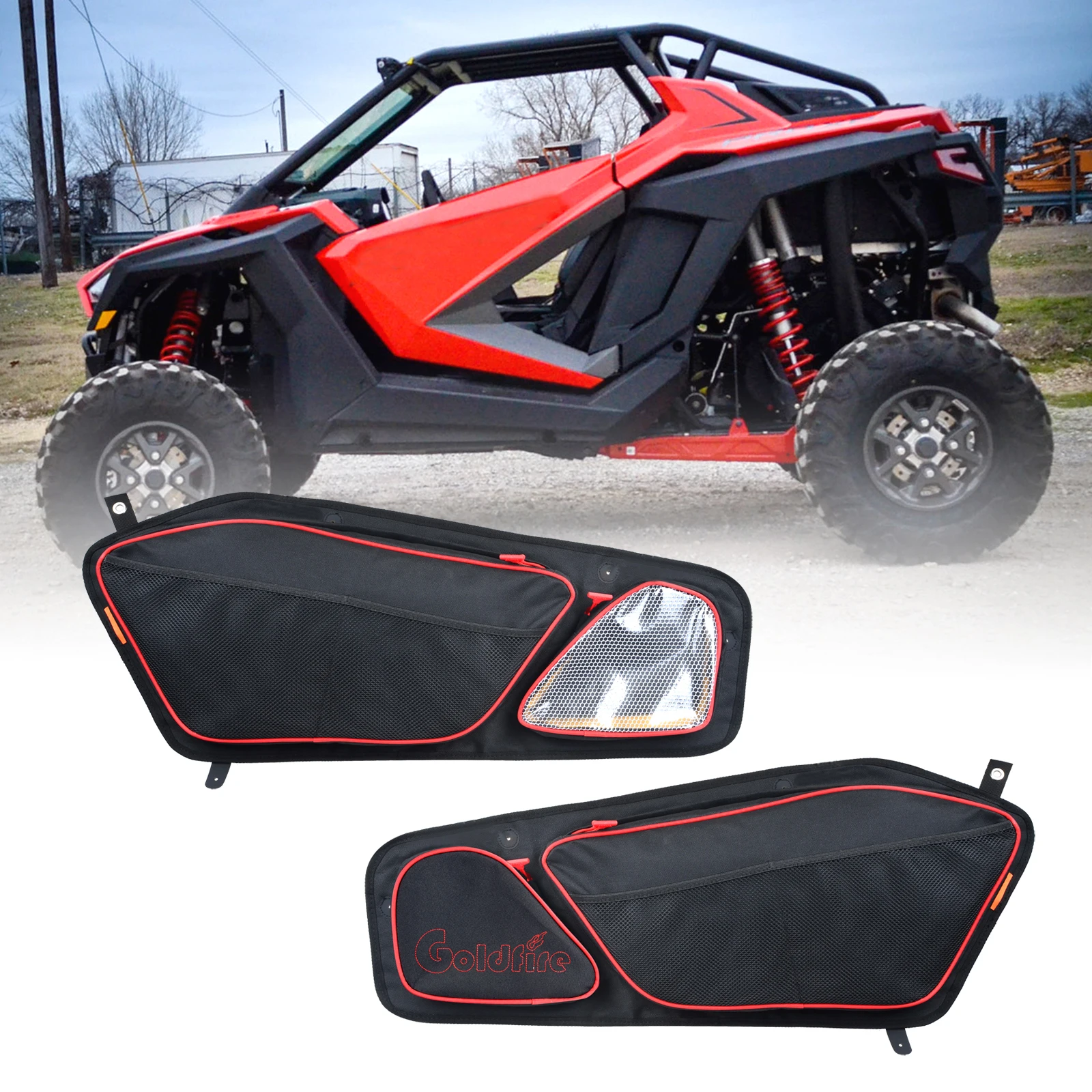 One Pair Front Door Storage Bags Waterproof with Removable Knee Pad for Polaris RZR PRO XP 2020 2021 2022 2023 UTV Accessories