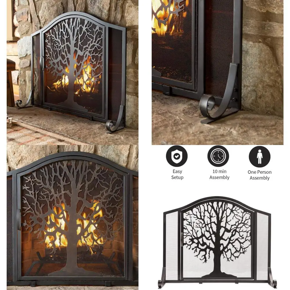 

Elegant Metal Fireplace Screen with Magnetic Door and Spark Guard | 44 W x 33 H | Stand-Alone Design