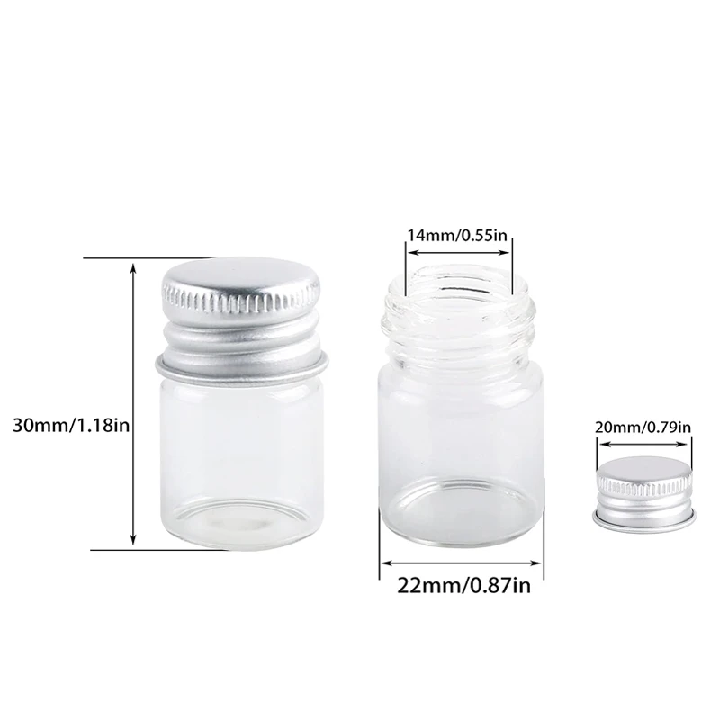 5pcs 5/6/7/10/15/25/30ml Mini Transparents Glass Bottles Aluminium Cover Empty Sample Jars Seal Wish Drift Bottle Storage Vials