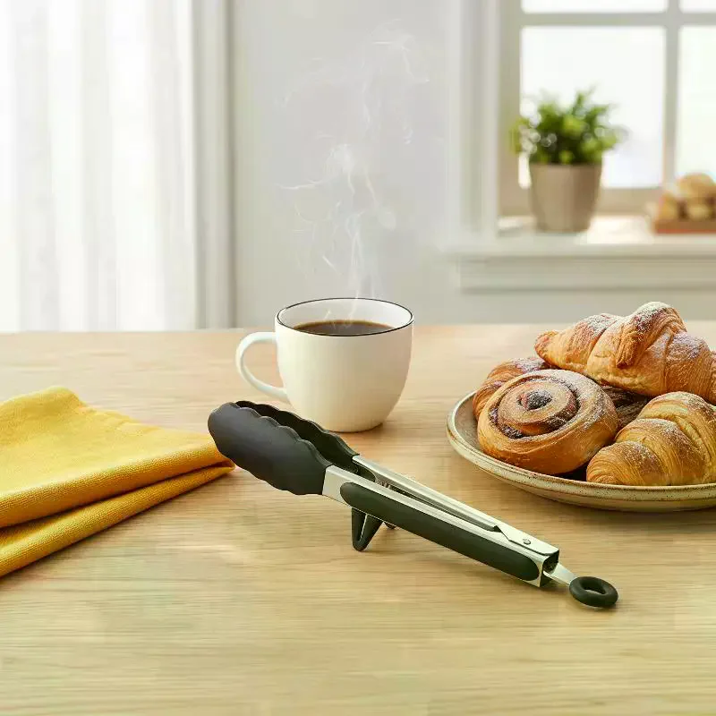 Silicone BBQ Grilling Tong Kitchen Cooking Salad Bread Serving Tong Non-Stick Barbecue Clip Clamp Stainless Steel Tools Gadgets