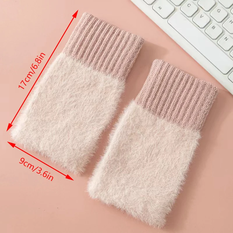 Imitation Mink Fleece Soft Winter Half Finger Gloves Women Warm Plush Knitted Fingerless Glove Wrist Mittens