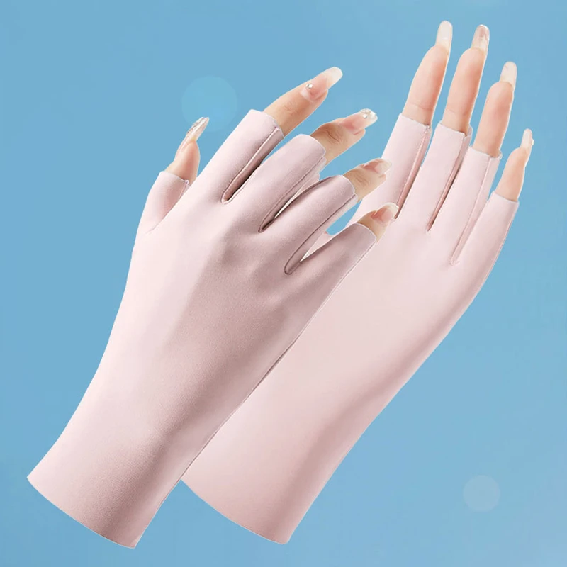 New Summer Women\'s Sun Protection Gloves Anti-Uv Ice Silk Thin Breathable Half-Finger Mitten Fingerless Sunscreen Female Gloves