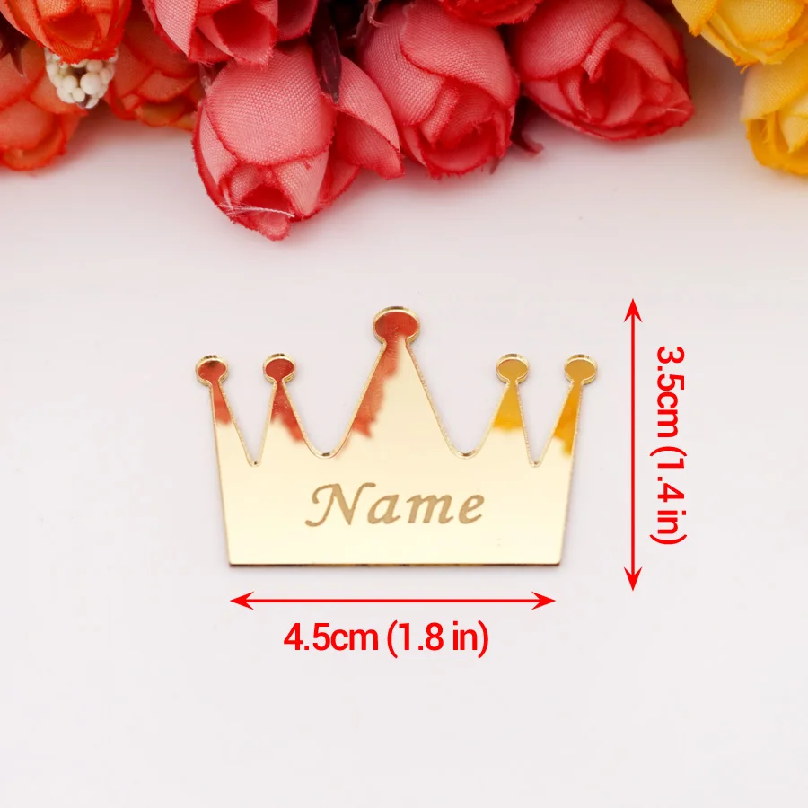 20pcs Personalized Name Mirror Crown Customized Guest Gifts Acrylic Mirrored Sticker Party Decor Wedding Favors