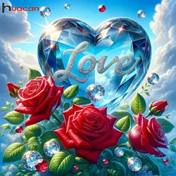 Huacan 5d Diamond Painting Heart Rose Full Diamond Embriodery Flower Art Wall Decoration For Home Valentine's Day Gift