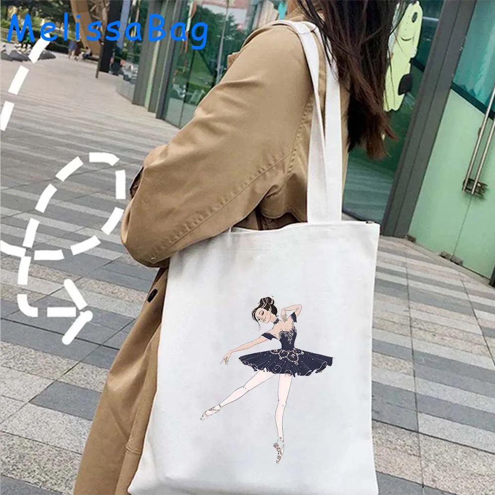 Ballerina Girl Silhouette Canvas Shoulder Tote Bag Hearts Love Dance Ballet Dancer ginnastica regali carini Harajuku Cotton Handbag