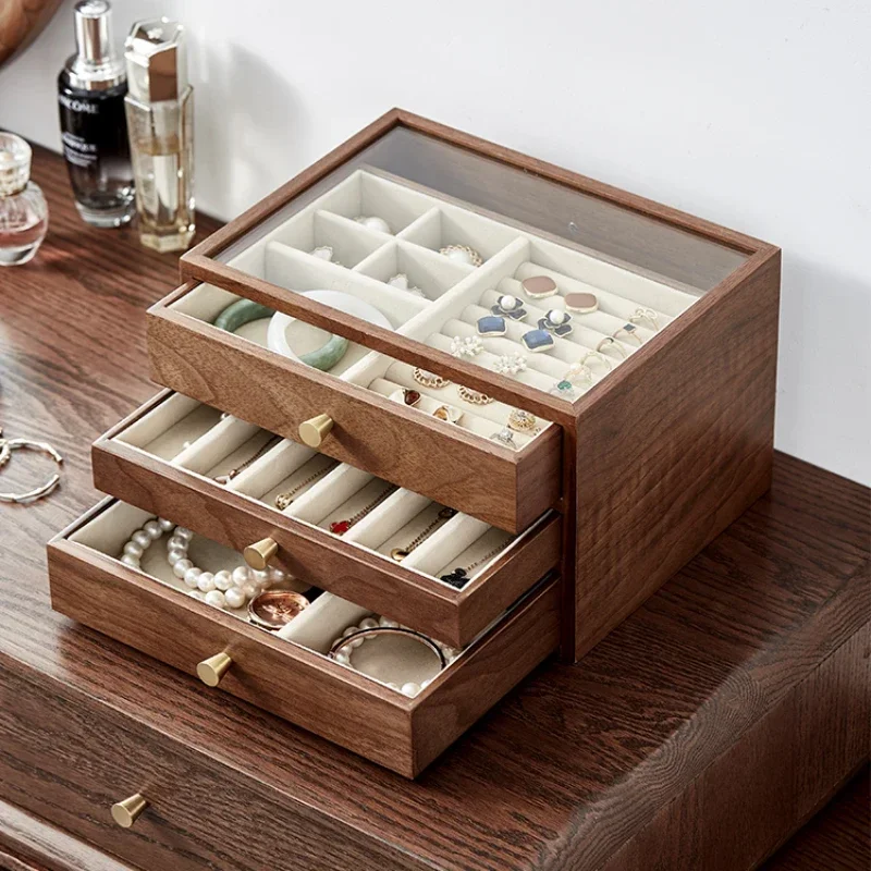 Nordic Style Wooden Box Jewelry Organizer Versatile Storage Capacity Increase Orderly Classification Elegant Design