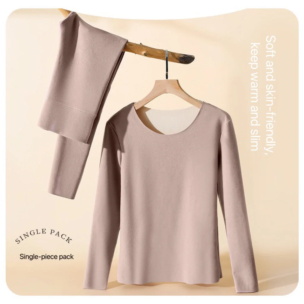 1Set Women\'s Thermal Underwear Set Seamless Thick Double Layer Warm Lingerie Winter Long Sleeve Bottoming Thermal Clothing Sets