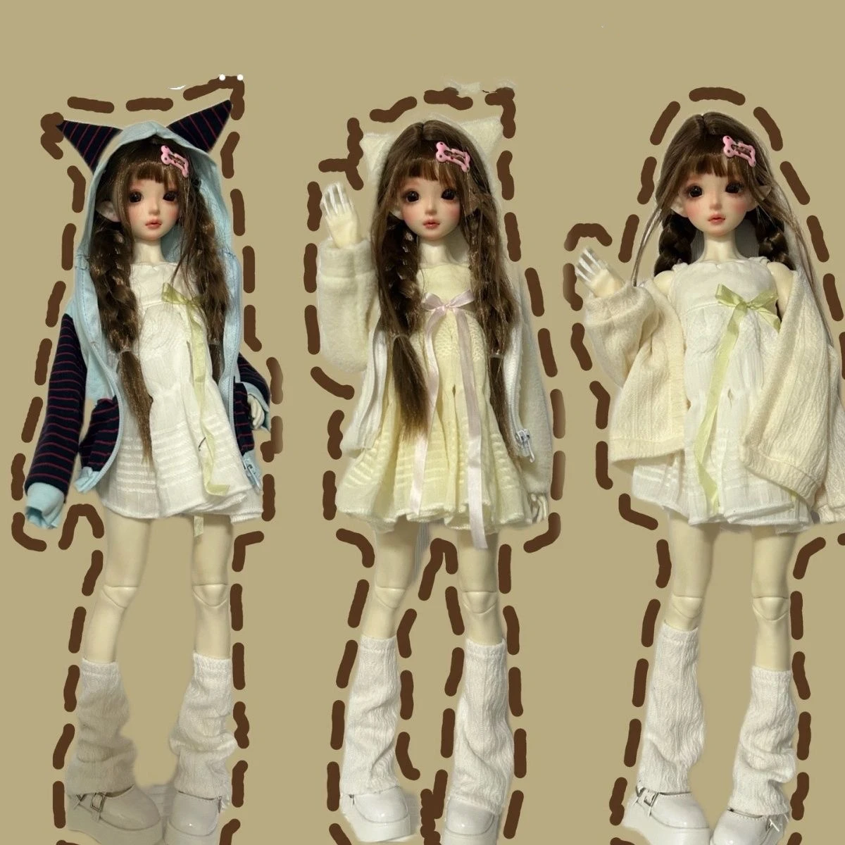 BJD doll clothes suitable for 1/4 size dress coat cardigan top skirt doll accessories (3 points)