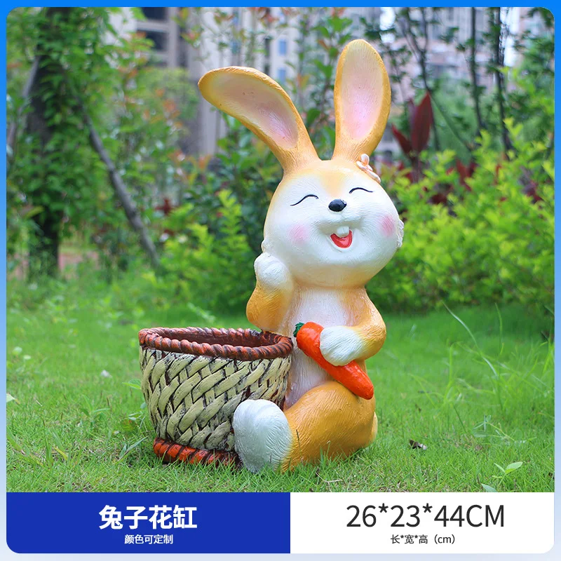Cartoon Rabbit Garden Statue Flower Pot Outdoor Resin Sculpture Yard Decoration Planter