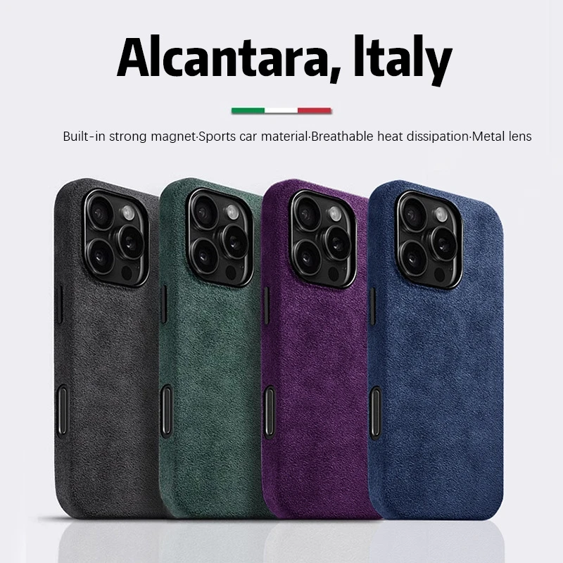 

Melkco for iPhone 16/15/14/13 Luxury Alcantara with Magnetic Full Coverage Phone Case Magsafe Supercar Suede Leather Back Cover