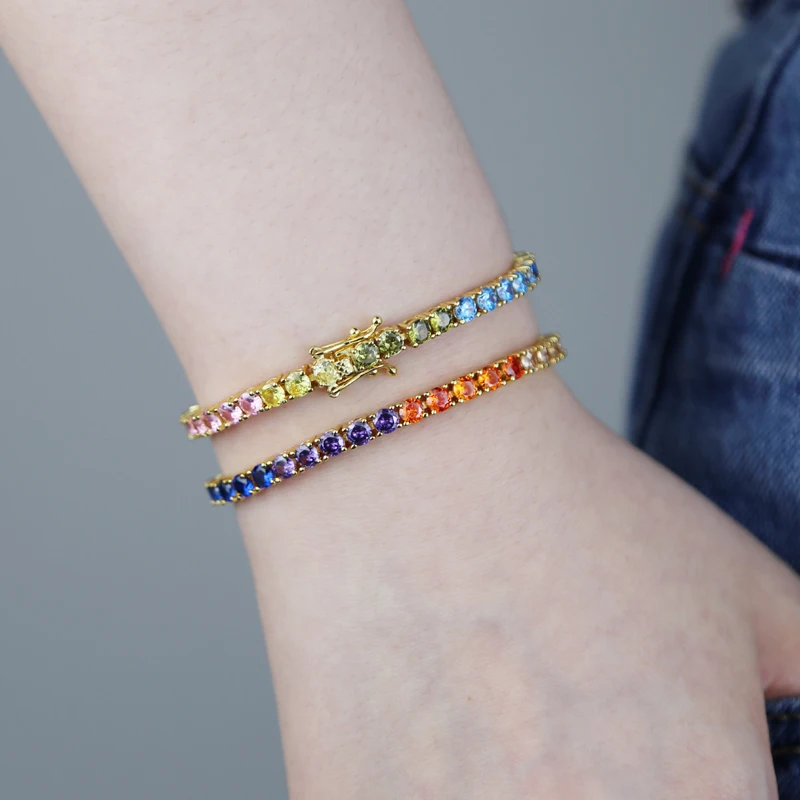 2026 New Arrived Tennis Round Cubic Zirconia Bracelet For Women Girl Luxury Jewelry Gold Color Rainbow Cz Gorgeous Trendy Bangle