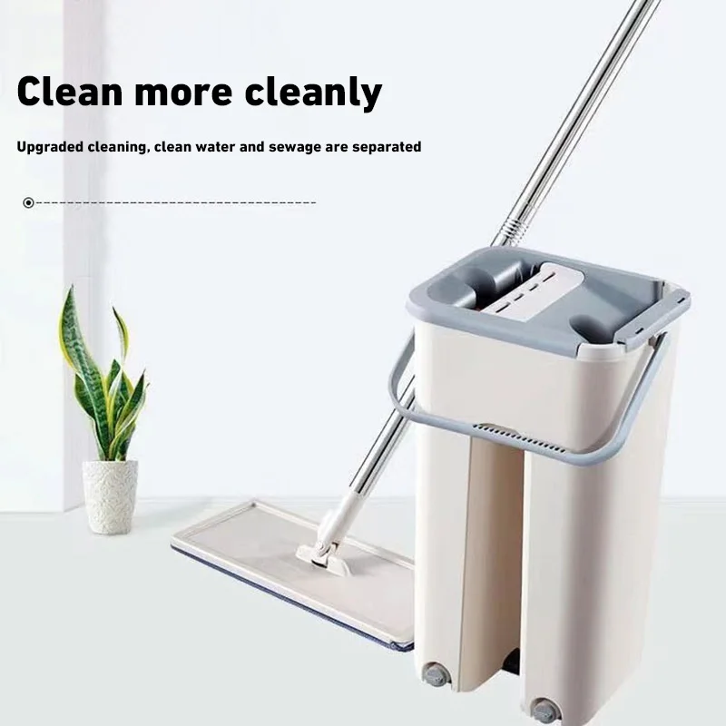 Floor Mop Microfiber Squeeze Mops Wet Mop with Bucket Cloth Squeeze Cleaning Bathroom Mop For Wash Floor Home Kitchen Cleaner