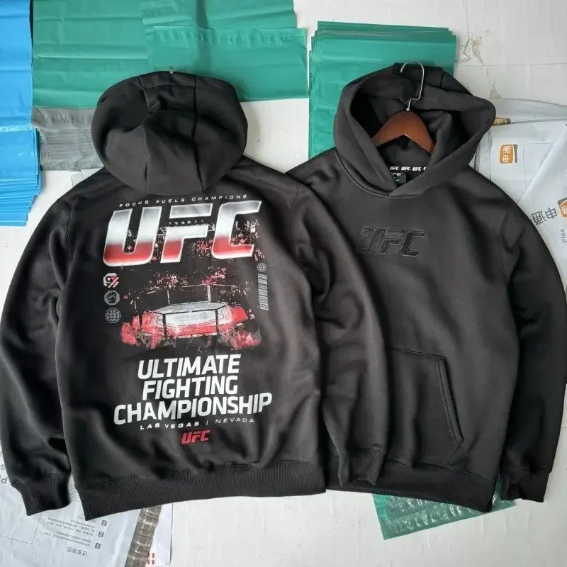 UFC Boxing MMA Combat Autumn Winter Hooded Pullover Sweatshirt Loose Fit Casual Gym Streetwear Top Men Outerwear
