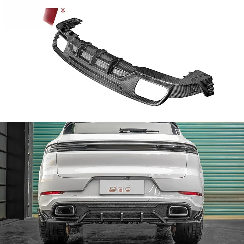 Dry Carbon Fiber Replacement Rear Diffuser forPorsche ’Cayenne 9Y0 2018-UP Suitable for Turbo/OE Rear Bumper