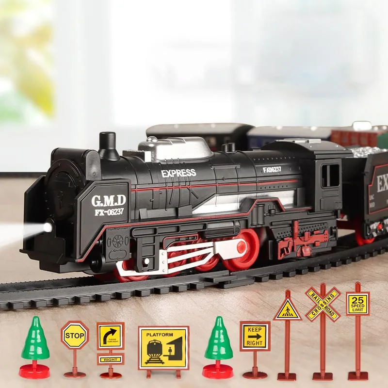 Electric Christmas Train Toy Set Car Railway Tracks Steam Locomotive Engine Diecast Model Educational Game Boy Toys For Children