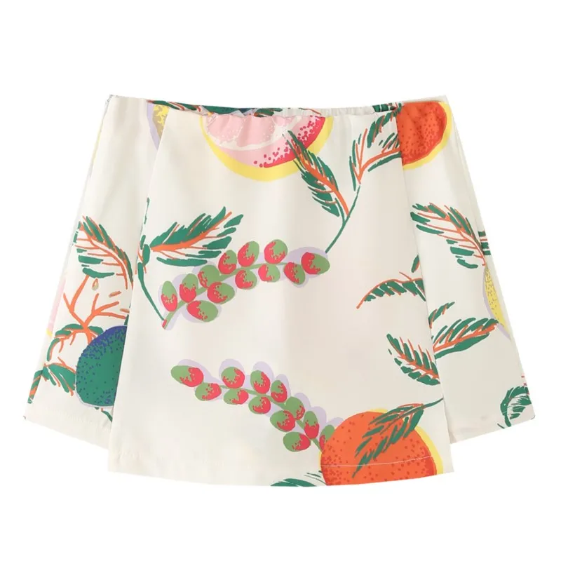 Set Dua Potong Wanita Musim Gugur 2025, Motif Buah Elegan, Skort & Blazer Kasual, Pakaian Stylish Cocok untuk Kantor dan Kegunaan Sehari-hari