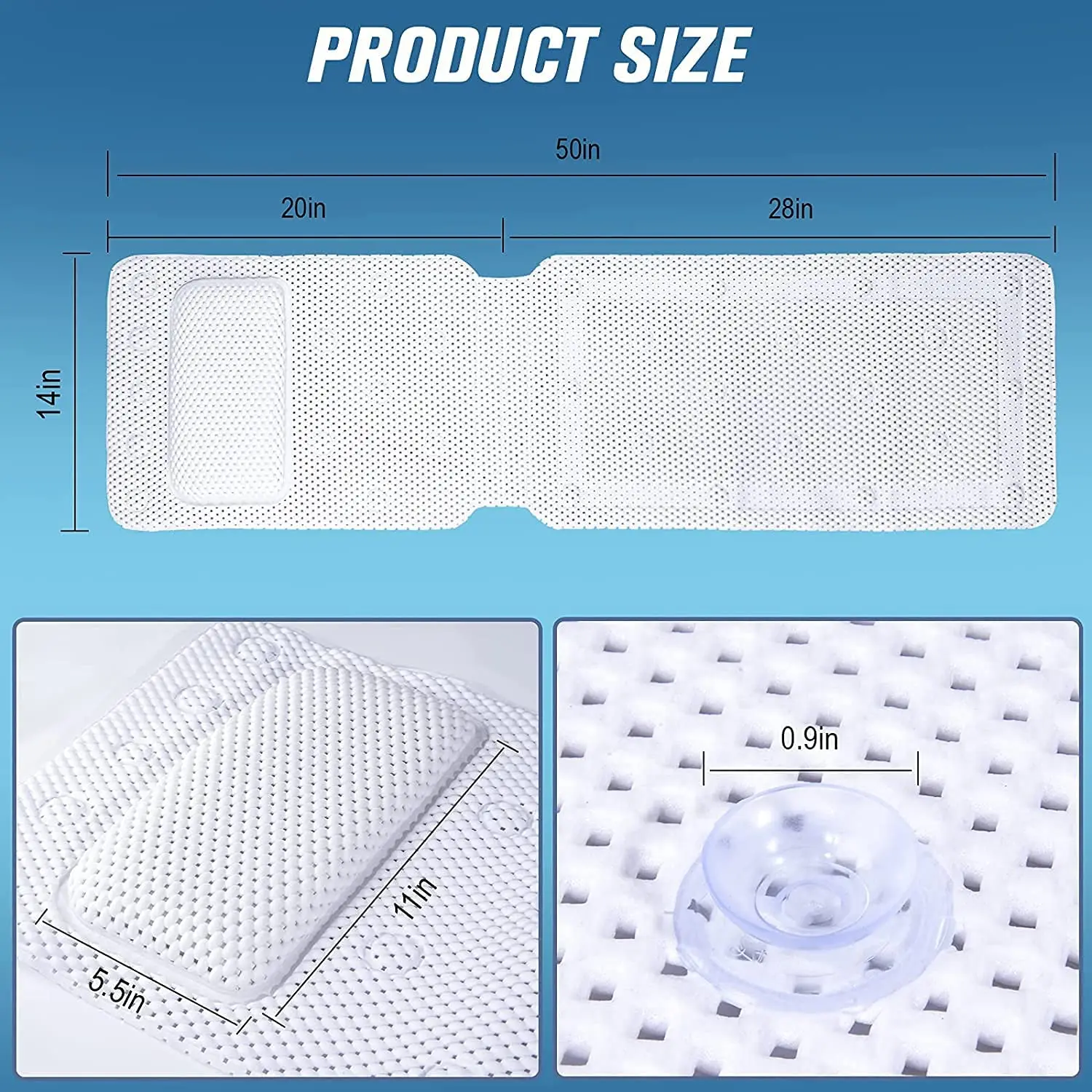 Non-Slip Spa Bathtub Mat Mattress Pad PVC Foam Breathable Bath Cushion With Pillow Full Body Bath Tub Pillow