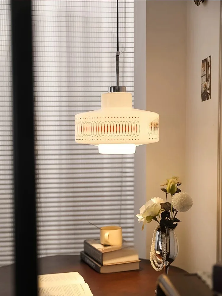 Nordic White Glass Pendant Light E27 Bulb Red Line