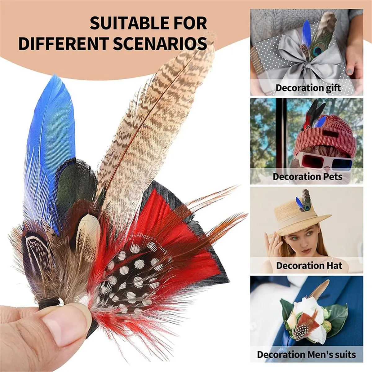 2026 New Hat Natural Feathers 12PCS Colorful Real Feathers for DIY Fedora,Cowboy,Christmas Party,Oktoberfest, Hats