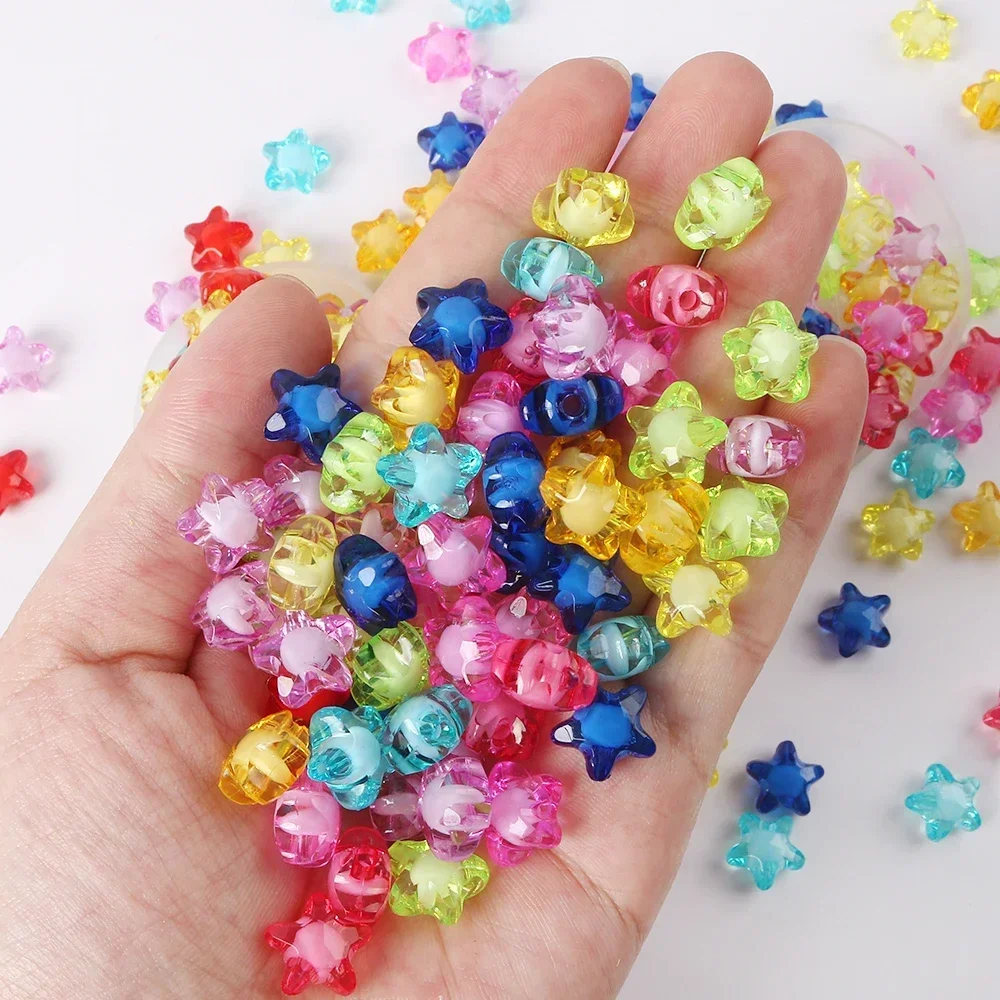 50pcs Transparent Faceted Five-pointed Star Acrylic Loose Spacer Beads Candy Color Pendant DIY Jewelry Making Needlework