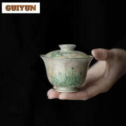 100ml Hand-painted Dandelion Gaiwan Boutique Underglaze Color Literati Tea Tureen Chinese Tea Brewing Cover Bowl Cafes Ornaments