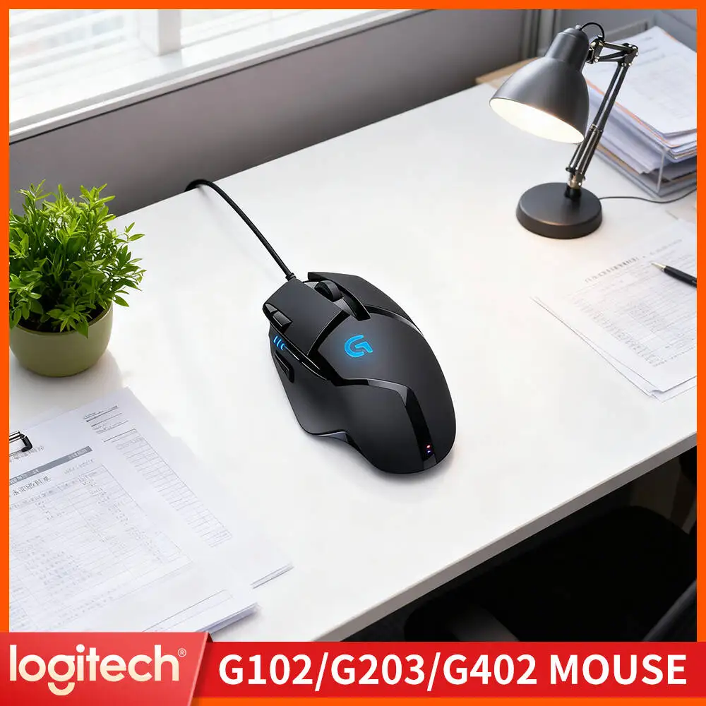 Logitech G402 Gaming Mouse Delta Zero Optical Sensor 32-Bit Processor 4 DPI Settings Anti-Slip for Desktop Gaming Stations