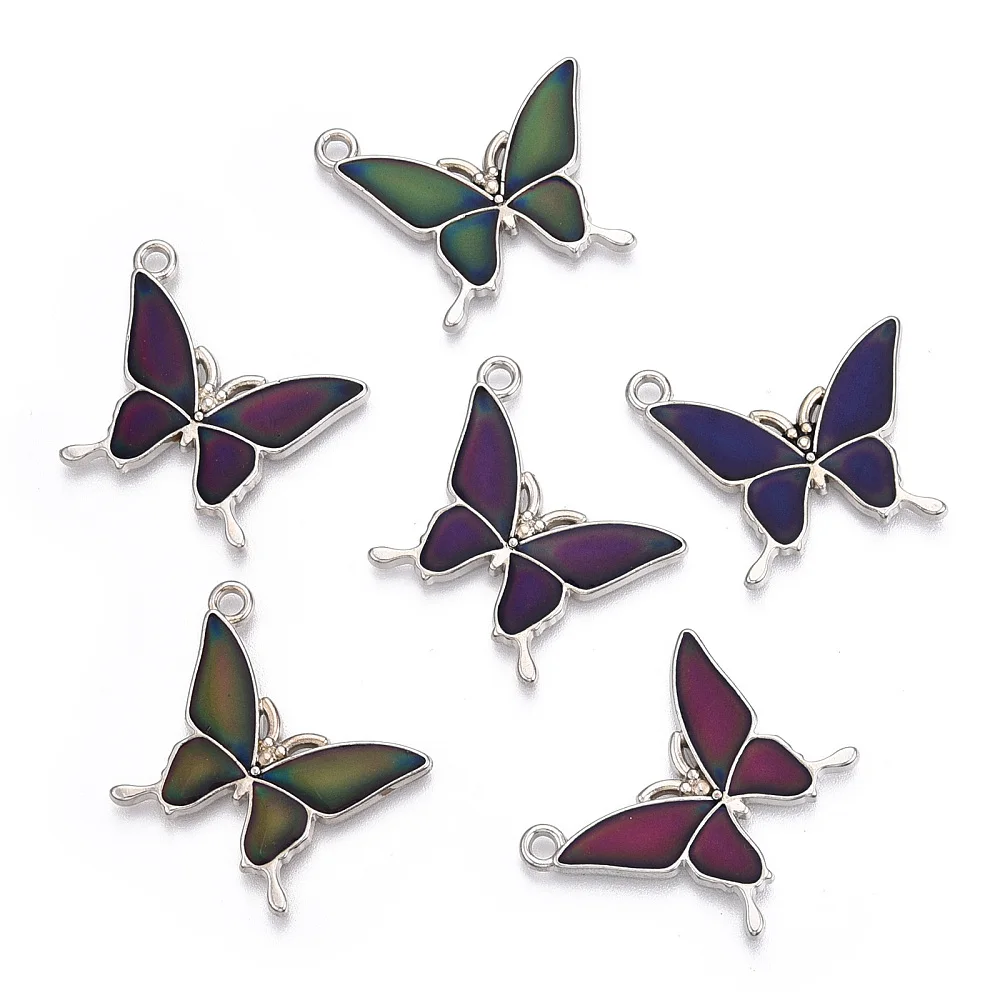 20pc Alloy Enamel Pendants Changing Color Mirage Mood Pendants Butterfly Platinum Black for DIY Jewelry Necklace Eardrops Craft