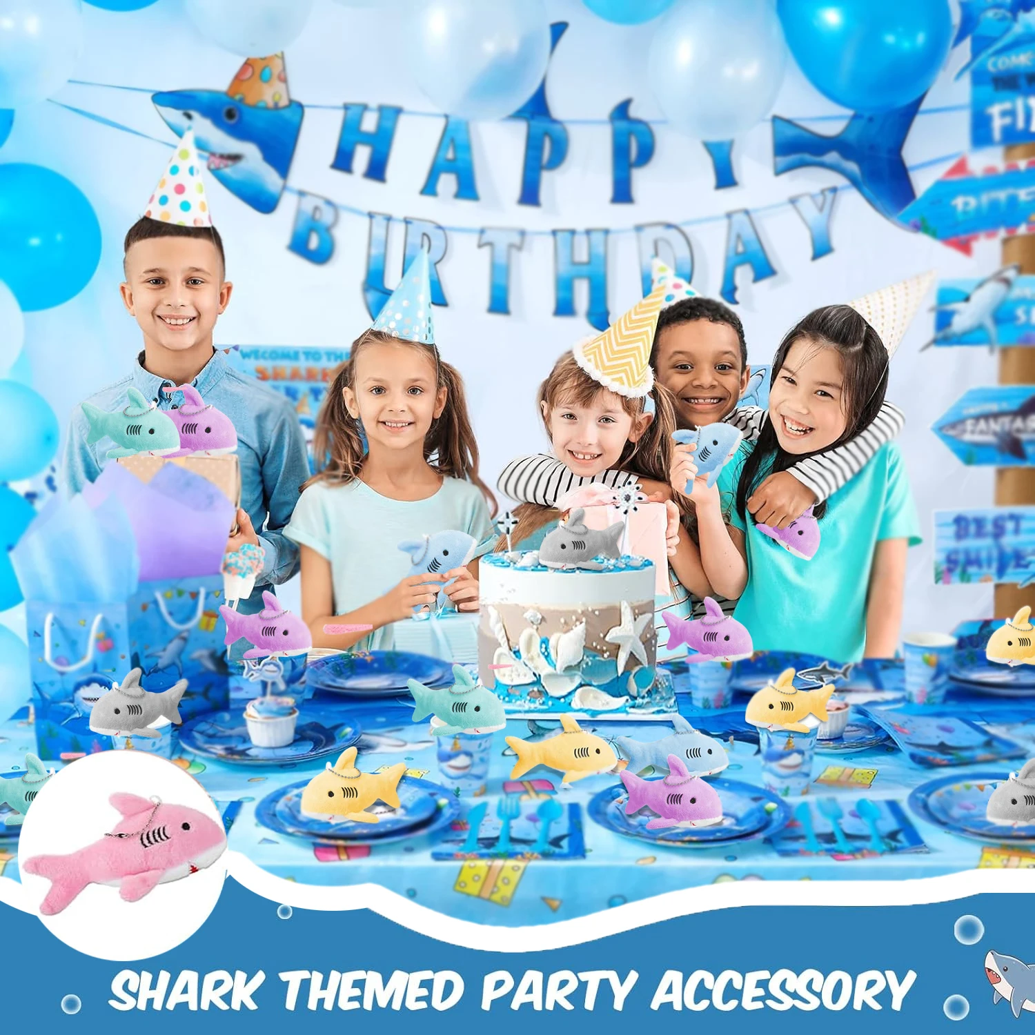 12-48Pcs Stuffed Animal Shark Mini Shark Plush Keychain Soft Tiny Shark Keychain for Party Favors Classroom Gifts Baby Shower