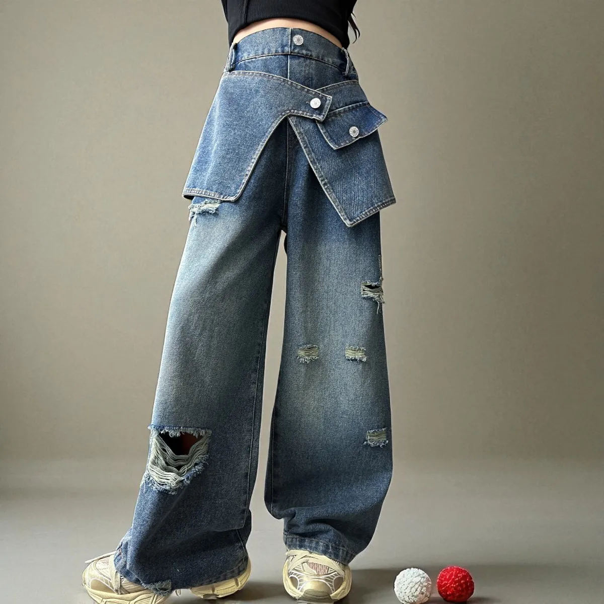 

Джинсы-карго для девочек Одежда для девочек Широкие брюки-карго Брюки для девочек Уличная одежда Джинсовые брюки Детская одежда для малышей 5 9 13 лет