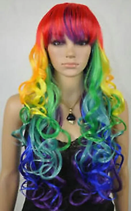 Lolita Long Wavy Curly Multi-Color Colorful Rainbow Full Hair Wig Cosplay Party Wigs