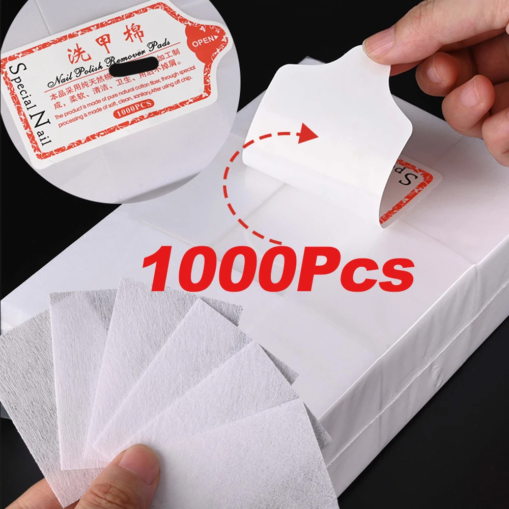 100/500/600/1000Pcs Professional Lint-Free Cotton Pads 100% Gel Clean Manicure Pads Lint-Free Wipes Cleaner Nail Cleaning Tools