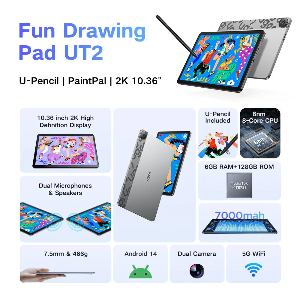 UGEE UT2 Fun Drawing Pad 6GB+128GB Full-Laminated Screen 2K Ultra