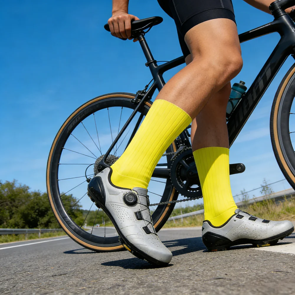 

New Sport Socks Breathable Road Cycling Socks High Elastic Shock Absorbing A pair Bike Socks