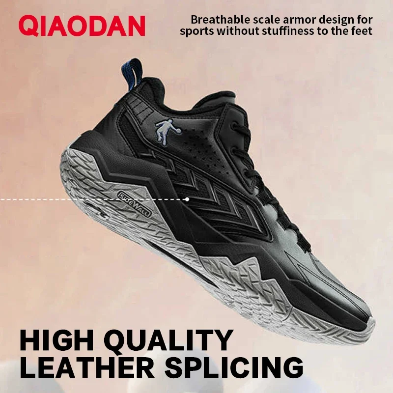 QIAODAN Non-slip Waterproof Sneakers Fleece Warm Basketball Shoes Men's 2025 Winter High-top Leather Cotton Shoes QXA013253108B