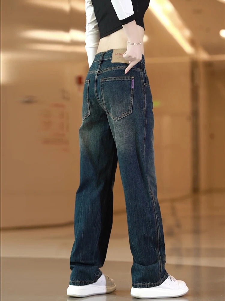 

Джинсы Bla в стиле ретро, мужские свободные прямые брюки, повседневные универсальные широкие брюки, американский зимний сезон