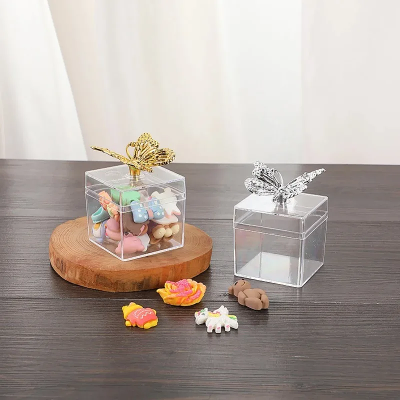 

Premium 12Pcs Transparent Square Candy Boxes with Butterfly Shaped Lids, Wedding Birthday Party Favor Boxes for Candy Gift
