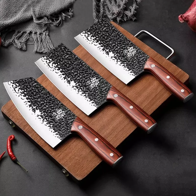 High-end ancient sandalwood precision forging kitchen knife set, professional chef knife  Bone cutting knife kitchen accessories