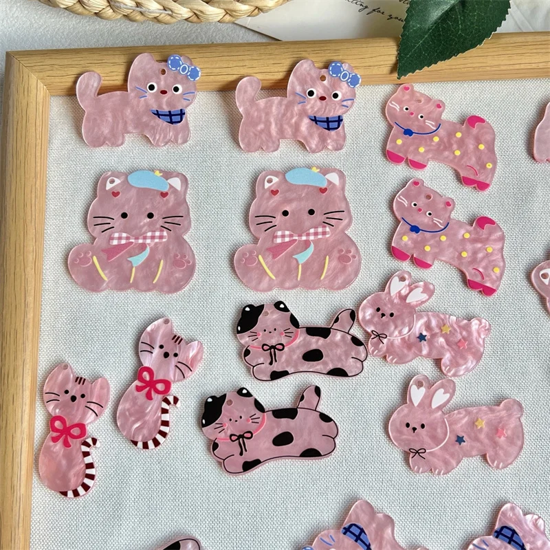 New style 50pcs/lot color pattern print animals cartoon cats shape acrylic bead diy jewelry garment hair accessory
