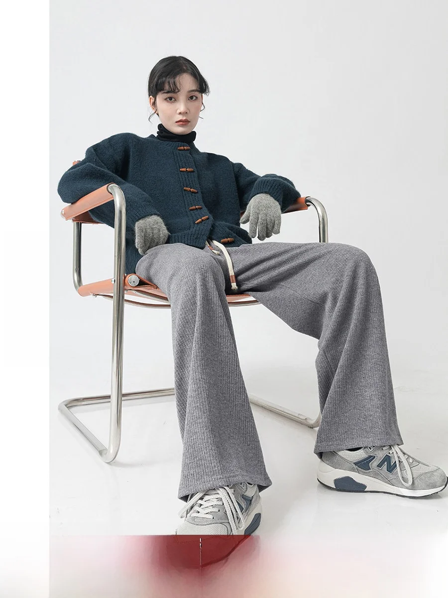 

Grey Corduroy High Waist Wide Leg Casual Pants Women's Spring Autumn New Loose Versatile High Waist Corduroy Pants