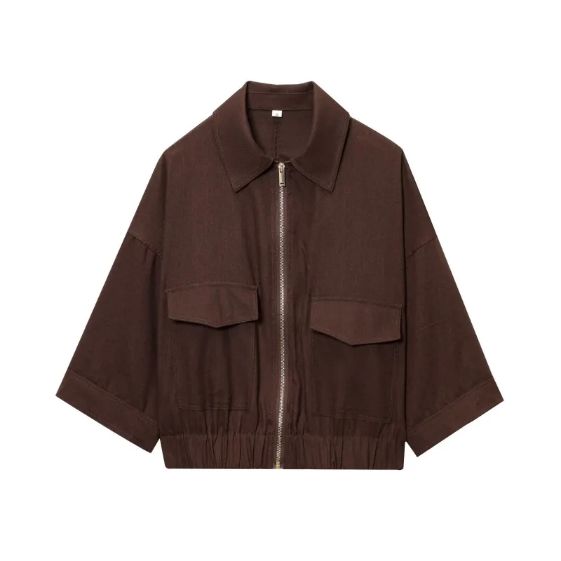 

Винтажная женская куртка с лацканами, однотонная свободная повседневная куртка на молнии с карманами, пальто, женское пальто, осеннее весеннее уличное пальто в стиле Харадзюку, шикарная одежда