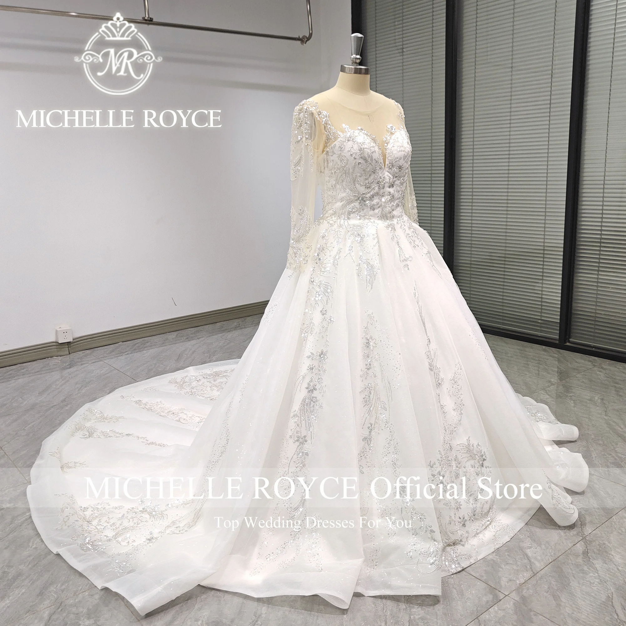 Michelle Royce Luxury Ball Gown Wedding Dress Sexy Sweetheart  Sparkling Sequined Wedding Gown Bride Dresses Vestidos De Novia