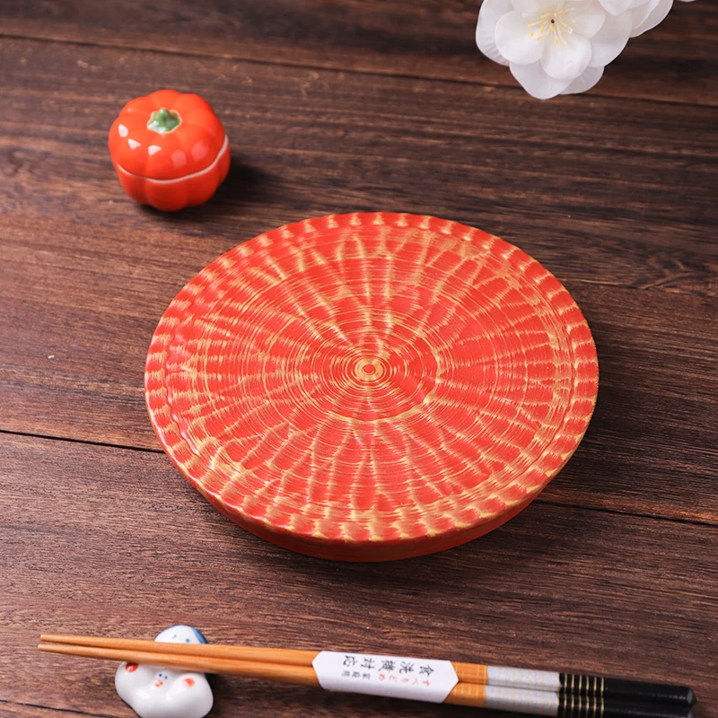 

Ретро-японская тарелка ручной росписи с золотым узором, креативная тарелка для десертов Sui Di Hotel, круглая тарелка для взрослых, посуда для сервировки стола