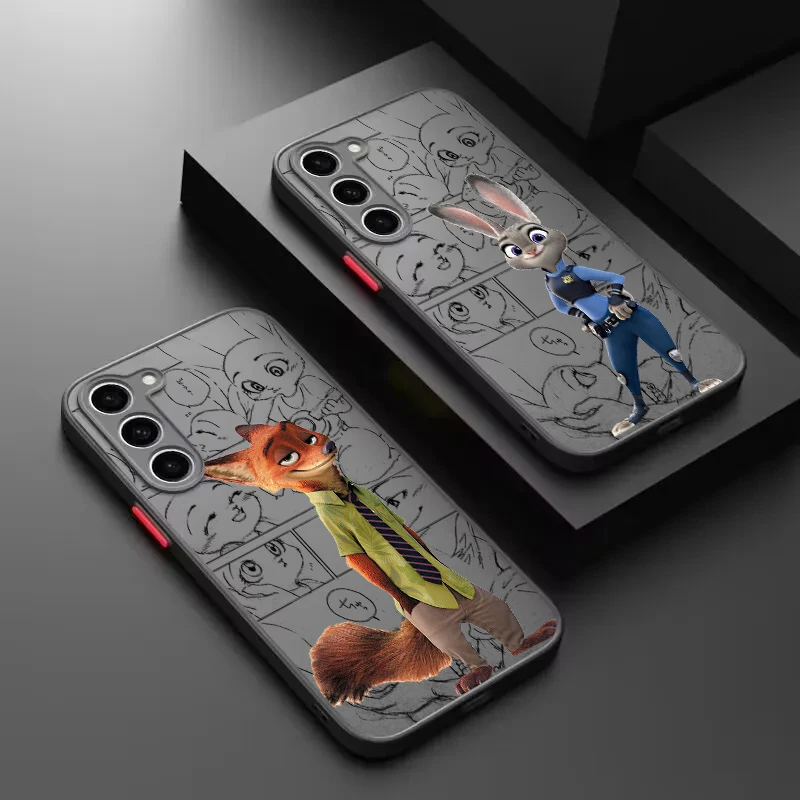 Fashion Disney Zootopia For Samsung S24 S23 S22 S21 Ultra S20 FE Note 20 Lite Plus Frosted Translucent Phone Case