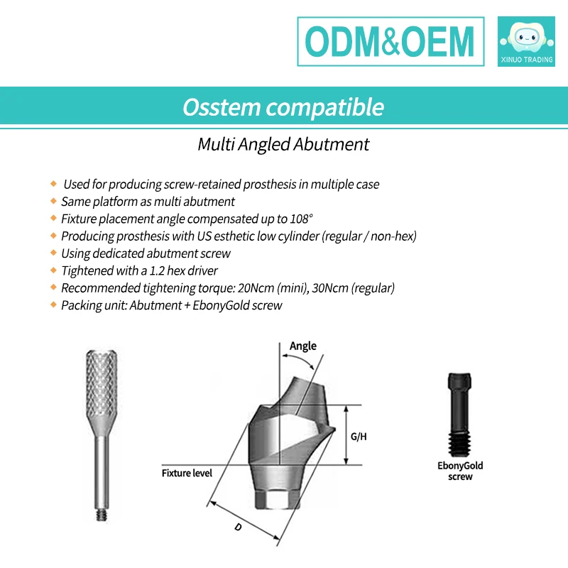 For Osstem TS Hiossen 17°30°Titanium Angled Abutment Multi-Unit Dental Implant Abutment Mini & Regular Sizes High Precision Fit