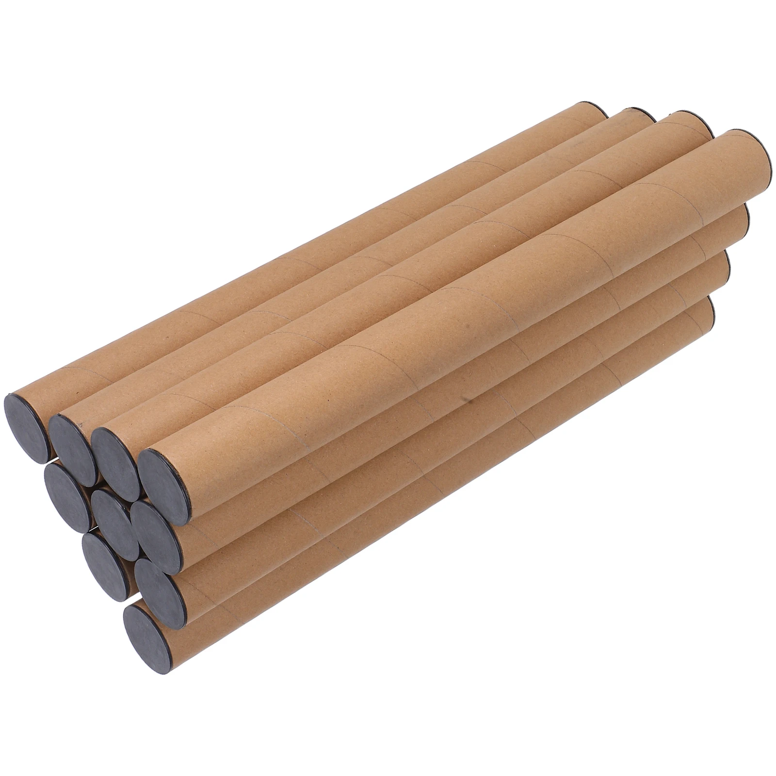 10Pcs Poster Mailing Tubes Kraft Paper Tubes Black Caps for Art Storage Maps Blueprints Document 50x5cm Paper Cylinder